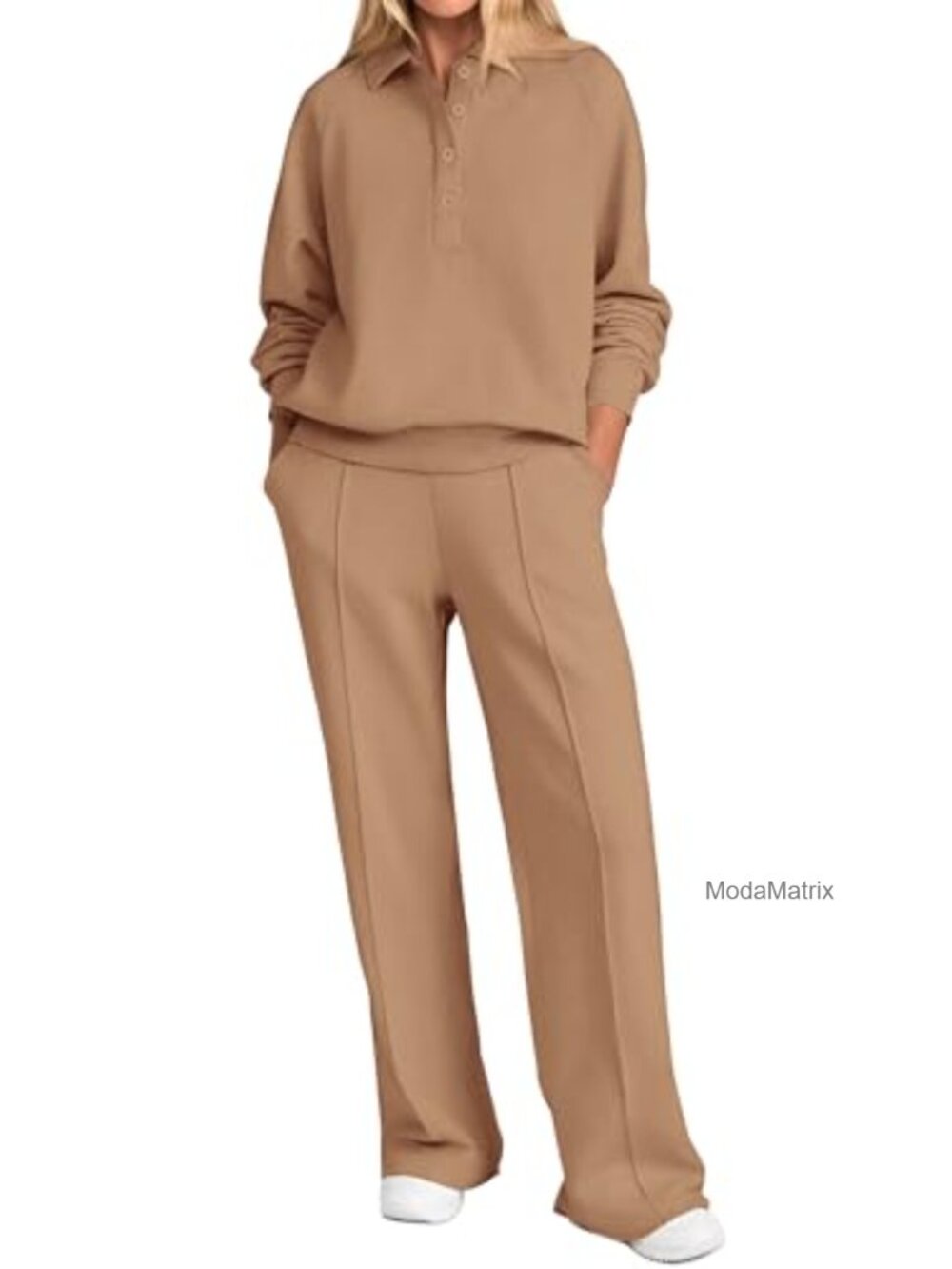 Women's 2 Piece Lounge Set Quarter Button Sweatshirt Wide Leg Pants Matching